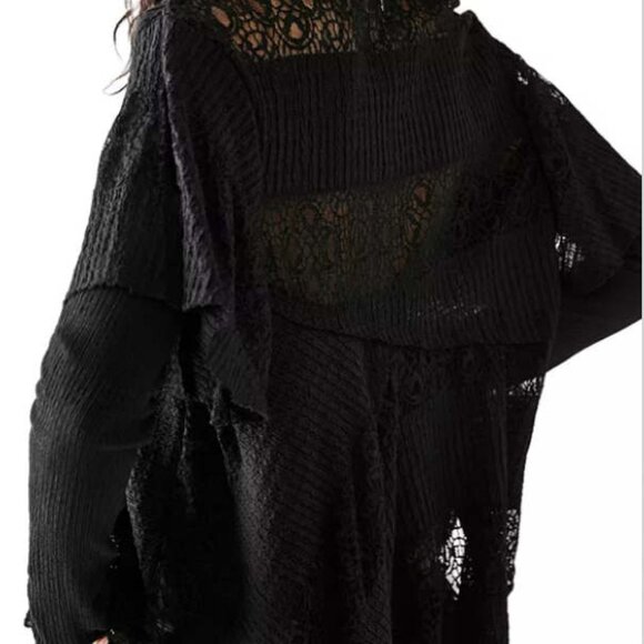 Free People Snowfall Lace Patchwork Top Black M - Picture 2 of 15